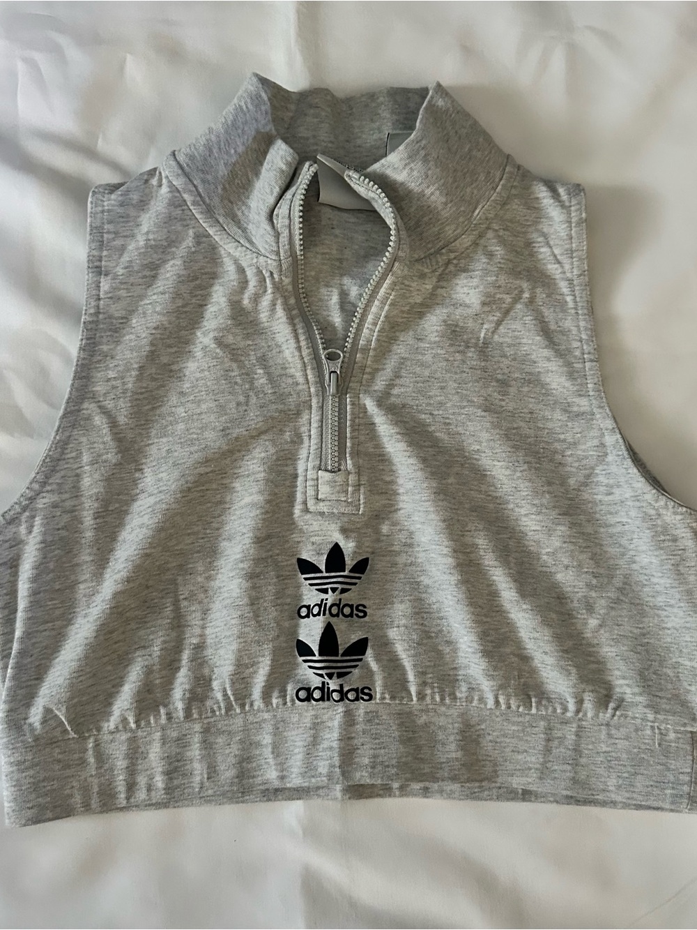 Adidas Originals Tank Top Logo Play Cropped Light Gray Heather Size Small - Picture 3 of 7